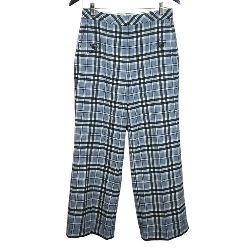 Pearl By Lela Rose WOMENS Grey Colored Plaid Wool Casey Pant, Size 4,$335